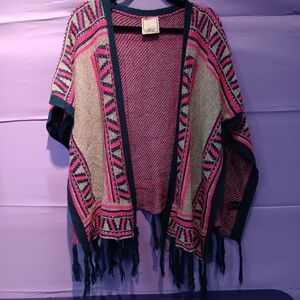 Vibrant Pink and Cream Women's Poncho